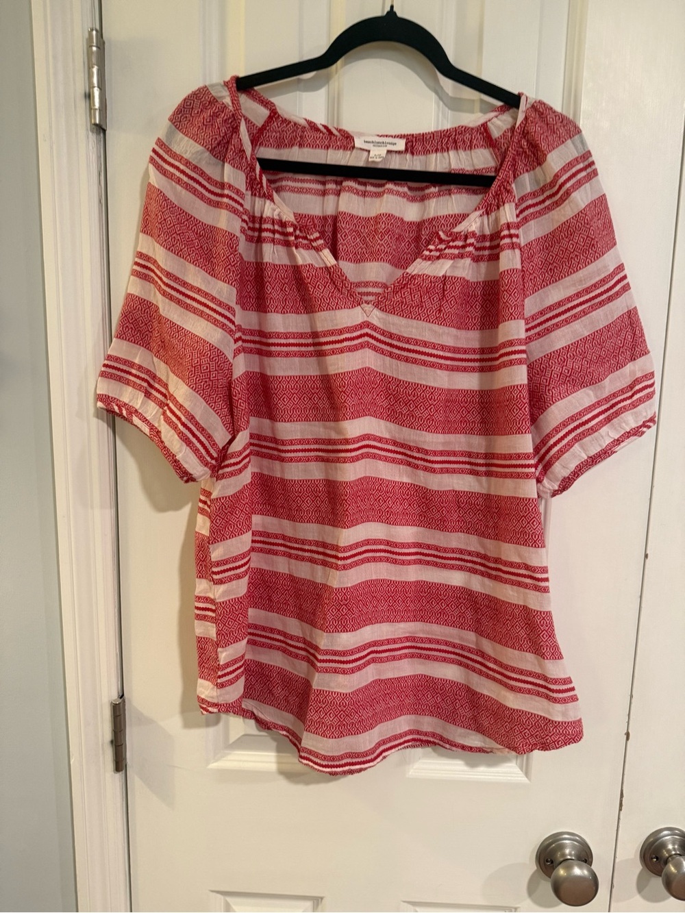 Beach Lunch Lounge- Red and White Striped Peasant Blouse